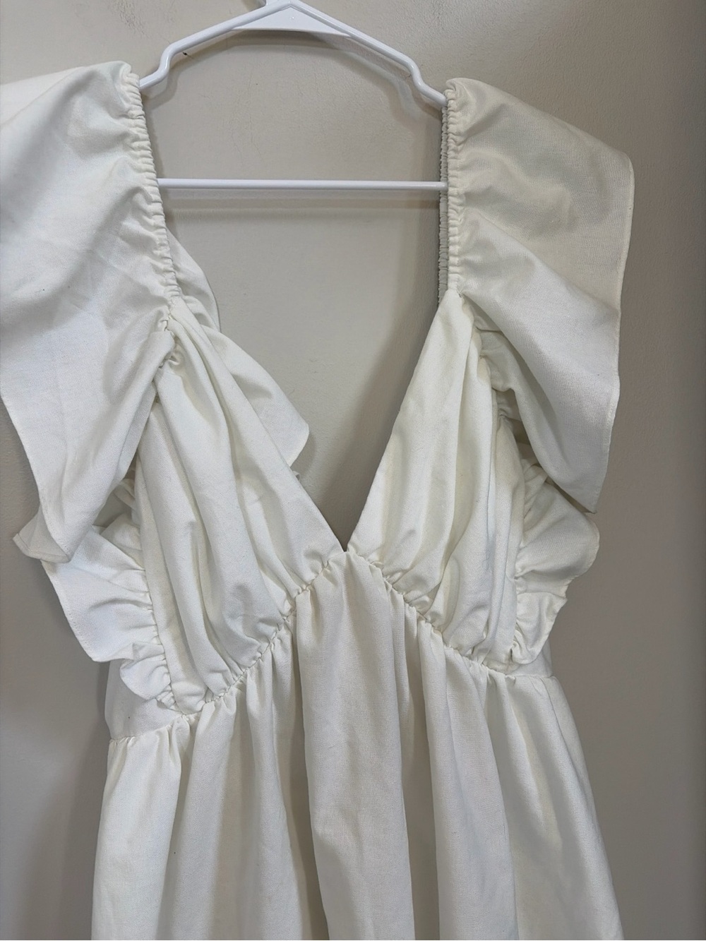 Showpo White Ruffle V-Neck Mini Dress - Picture 3 of 5